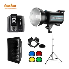 Godox QS400II 400Ws GN65 estudio profesional Flash estroboscópico + 2,8 m soporte de luz + 60x90cm, rejilla Softbox + gatillo + granero puerta Kit
