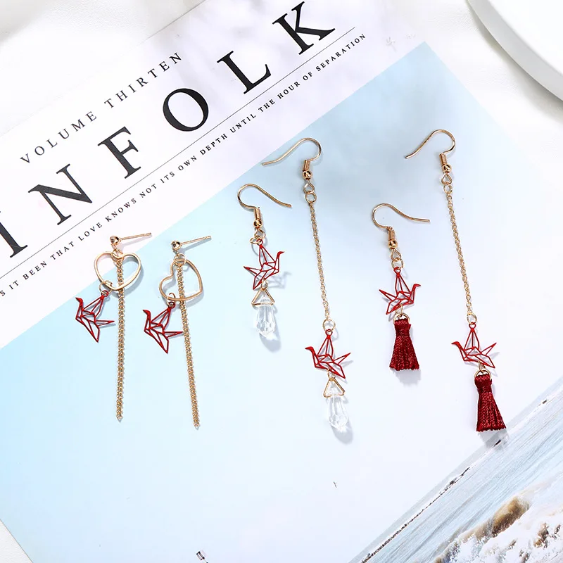 DoreenBeads красный оригами журавль Асимметричные висячие серьги девушка сердце сладкие Модные ювелирные изделия трендовые Кристальные геометрические серьги, 1 пара
