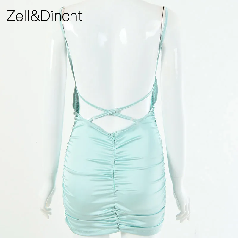 Zell& Dincht сатиновое летнее женское мини-платье на бретельках без рукавов, сексуальное облегающее платье с открытой спиной, элегантные вечерние платья, сексуальная клубная одежда