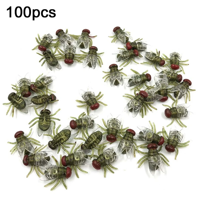 Plastic Flies Toy Halloween Fake Fly Bugs Fake Plastic Insect Fly Toys Trick Joke Toys for Party Supplies Props 100 Pieces