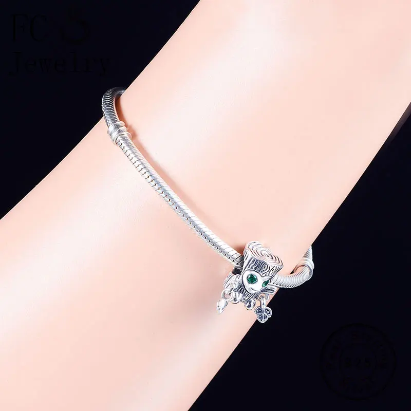FC ювелирные изделия подходят для браслетов Pandora, Настоящее серебро 925, дерево, лист монстра, зеленый циркон, глаз, бусина