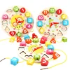 Wooden Montessori Toys Cartoon Animal Cognitive Digital Clock Puzzle Kids Early Educational Threading Assembly Matching Toys 1