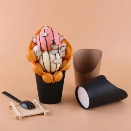 1000 pcs customized waffle cups egg Kraft paper bubble packaging cup french fries container |