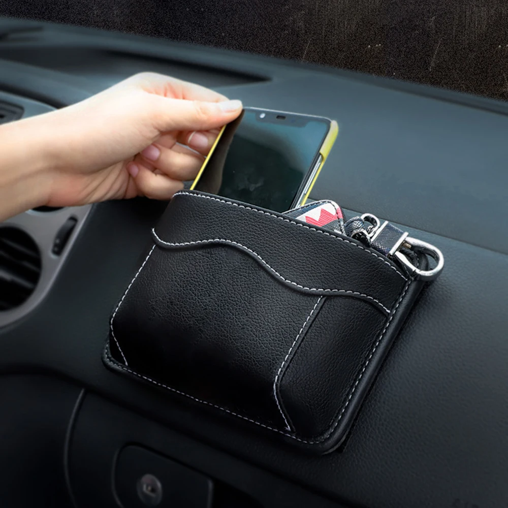 FORAUTO Car Pouch Bags Organizer Car Storage Box PU Leather Cards Mobile Phone Collecting Sticky Bag Stowing Tidying