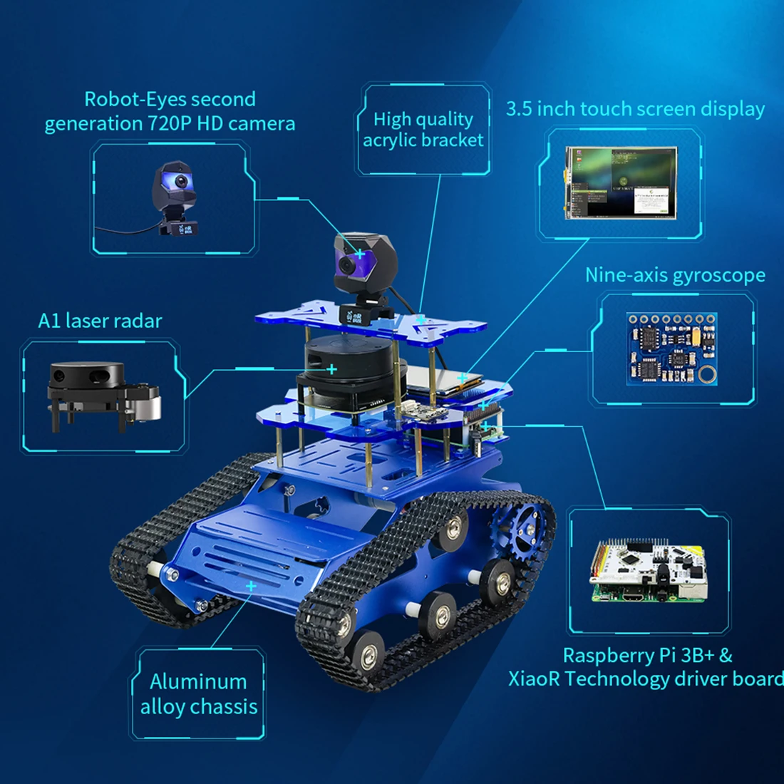  DIY Smart Robot Tank Chassis Car with Laser Radar for Raspberry Pi 4 (2G) - Black - 4000238044192