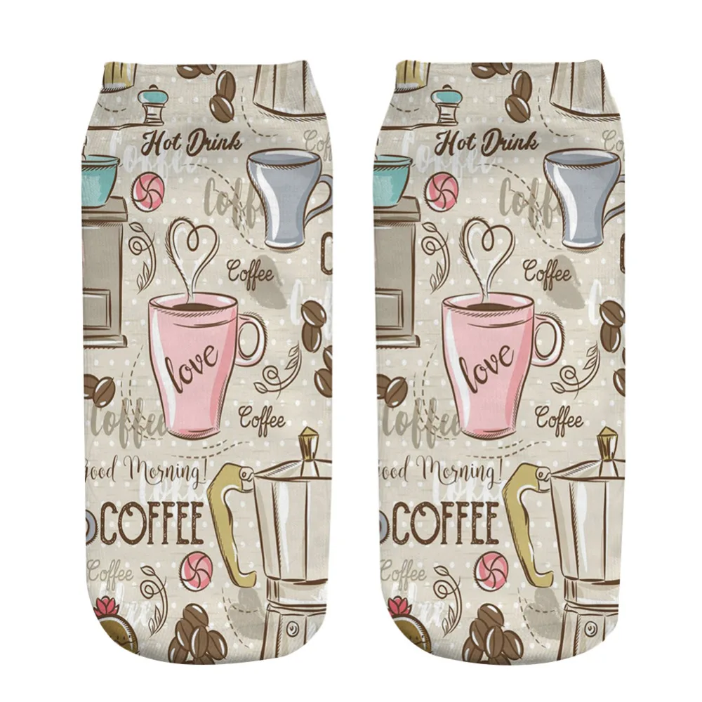 

1pair/pack Colorful Love Coffee Funny Sock for Girl Casual Cartoon Design Happy Socks Unisex Low Cut Ankle Christmas Socks