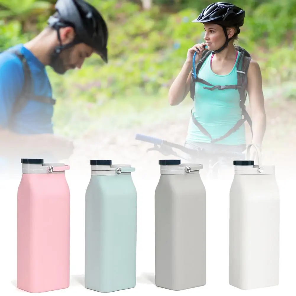 600ML Portable Milk Bottle with Lid Collapsible Drinking Water Bottle Large Capacity Outdoor Silicone Folding Water Bottle