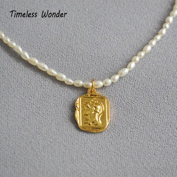 

Timeless Wonder Glam Portrait Coin Natural Pearl Necklace Women Jewelry Punk Gothic Boho Designer Top Ins Trendy Choker New 4129