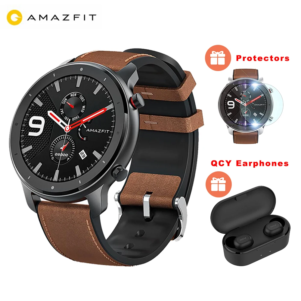 

[FREE QCY Earphone] Huami AMAZFIT GTR 47mm Smart Watch GPS 5ATM Waterproof Multi-Sports Smartwatch Health Tracker 24 Days