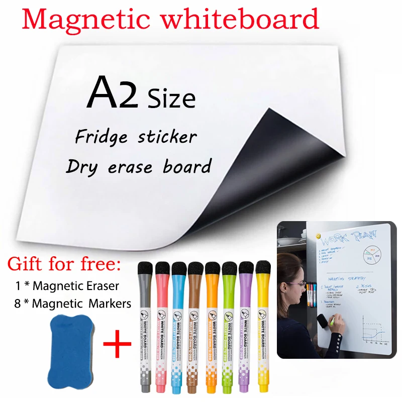 Tableau blanc magnétique pour réfrigérateur, ardoise, aimant, licence,  effaçable, tableau blanc, mémo d'écriture, dessin, calendrier