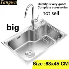 Квартиры высокого качества большой кухня одной корыто раковина из нержавеющей стали 304 Лидер продаж 68x45 см