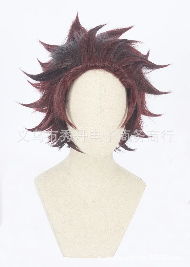 Cospaly Demon Slayer: Kimetsu no Yaiba Tanjiro Kamado короткие Каштан коричневый термостойкие волосы Косплей Костюм парик