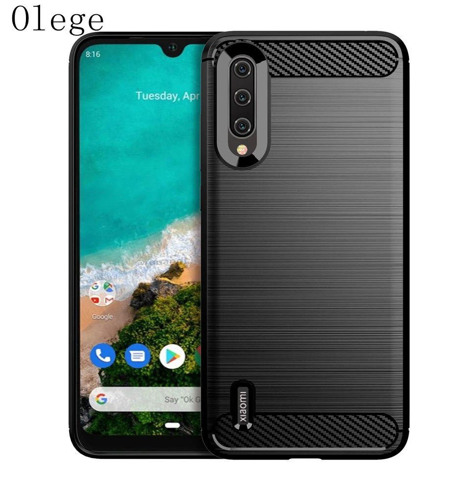 Для Xiaomi mi A3 чехол противоударный матовый из углеродного волокна Мягкий бампер