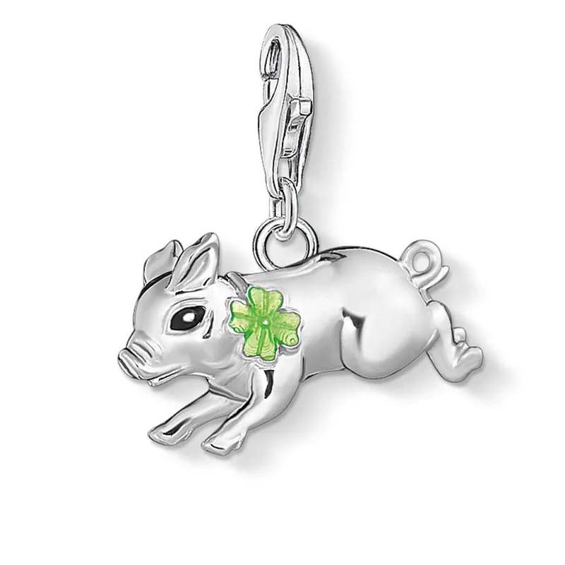 Талисманы Зеленый Клевер Маленький милый поросенок 925 пробы серебряные хорошие