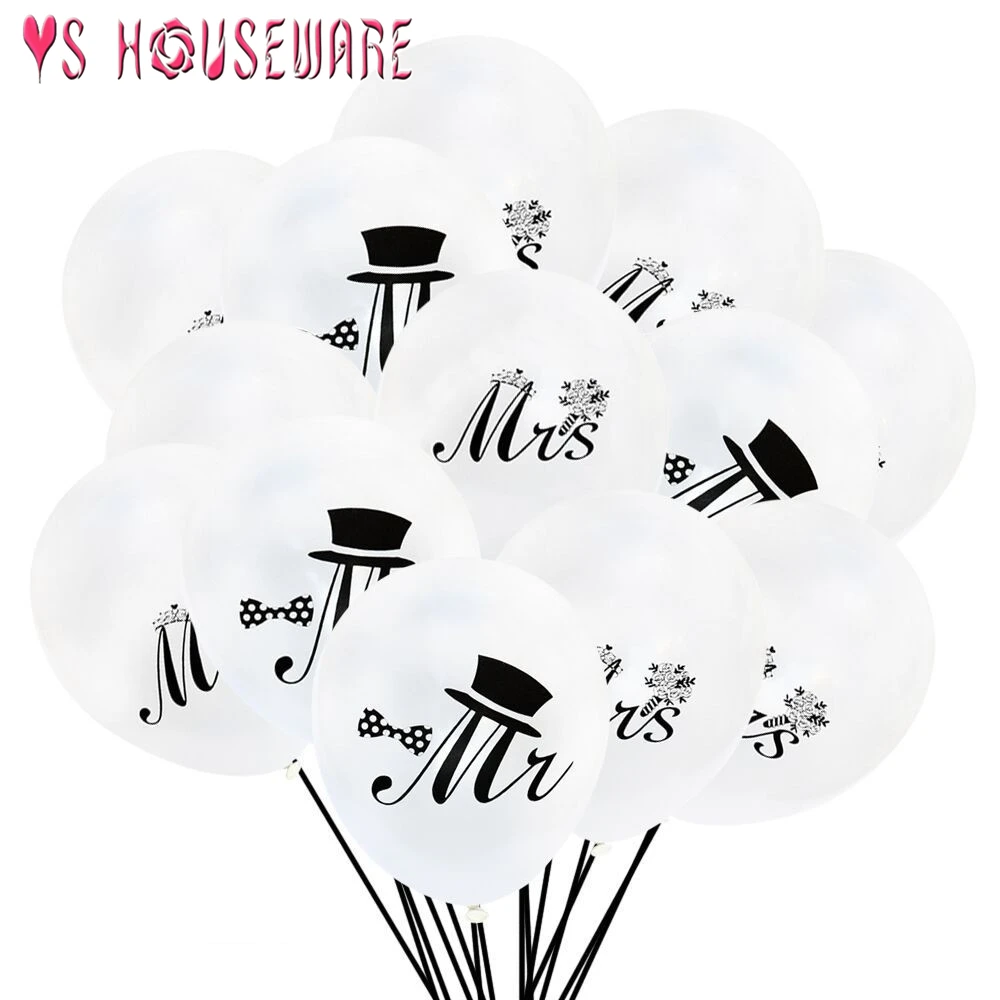 

10/15 Pcs Round white Print Mr&Mrs Latex Balloons Bride to Be Love Engagement Hen Wedding Celebration Decor Party Supplies