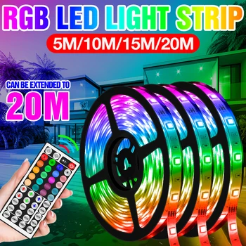 

5M 10M 15M 20M LED Light Strip 5050 RGB LED Flexible Lamp Tape DC 12V RGB Ribbon Fita Remote Controller Adapter US EU UK Plug