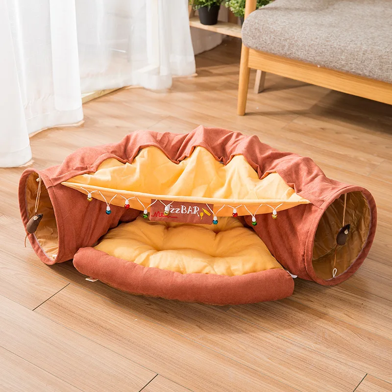 brown Складная кошачья туннельная игрушка кошачий канал кошачье гнездо играемая спальная осенняя и зимняя кошачья кровать для сохранения тепла и комфорта - Цвет: brown