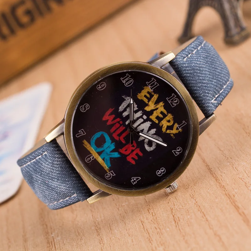 

England Retro Harajuku Graffiti Watch South Korea beok Denim Cartoon Street Cool Canvas Watch Strap Watch