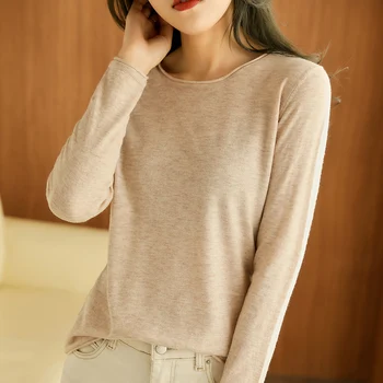 

Hot New Product O Collar Fashion Slim Cashmere Sweater Solid Color Lady Knit Full Sleeve Pullover Short High-end Wool Sweater