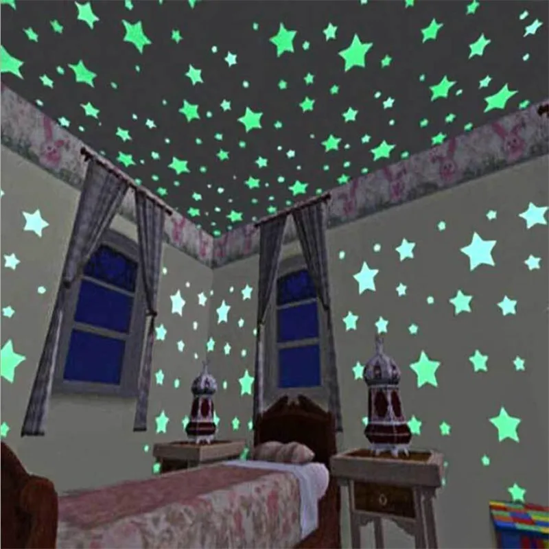 A Set 3D Stars Glow In The Dark Luminous Fluorescent Wall Stickers Kids Bedroom
