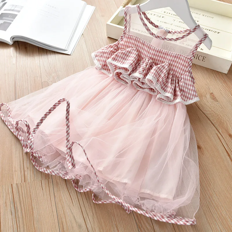BibiCola/платье для девочек; Новинка года; летняя сетчатая Одежда для девочек; розовое платье принцессы с аппликацией; Детская летняя одежда; платье для маленьких девочек
