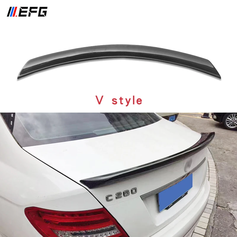 V style Спойлер из углеволокна для Mercedes C class W204 2007- задний спойлер автомобиля аксессуары - Цвет: V style