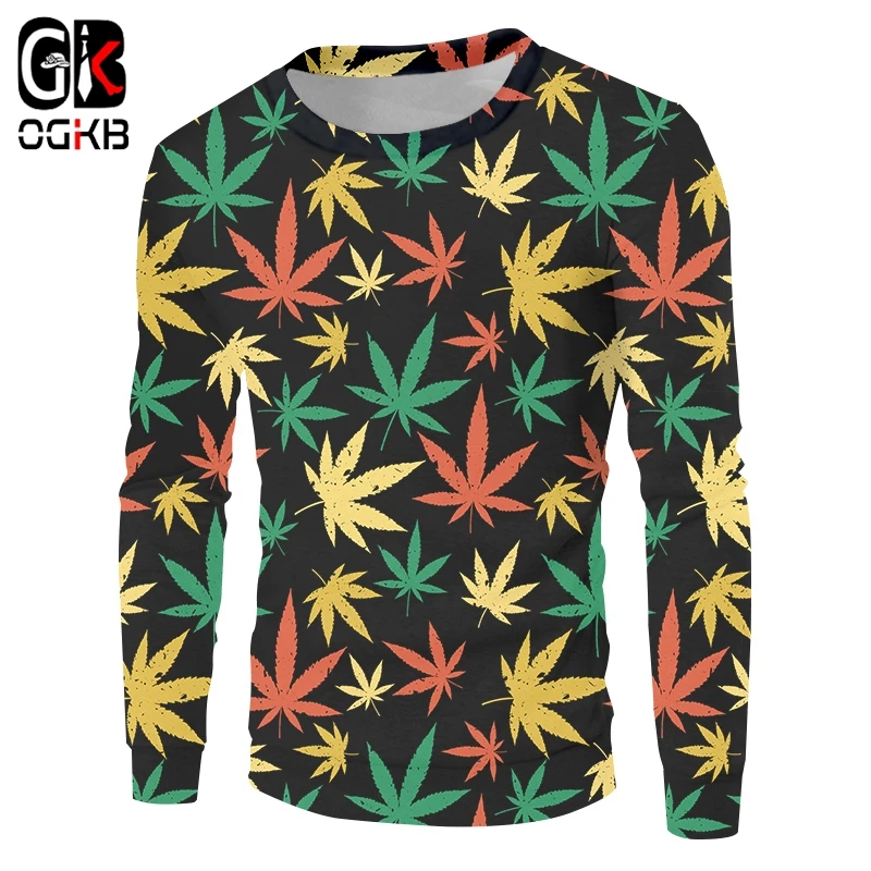 

OGKB Colorful Leaves 3d Printed Sweatshirts Harajuku Weed Casual Fashion Long Sleeve Shirt Funny Style Streetwear Dropship