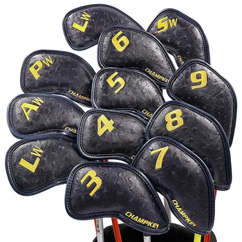 

12pcs Elastic Protective Golf Iron Headcover Long Neck Universal Number Tags Outdoor Washable Anti Scratch Sports PU Leather