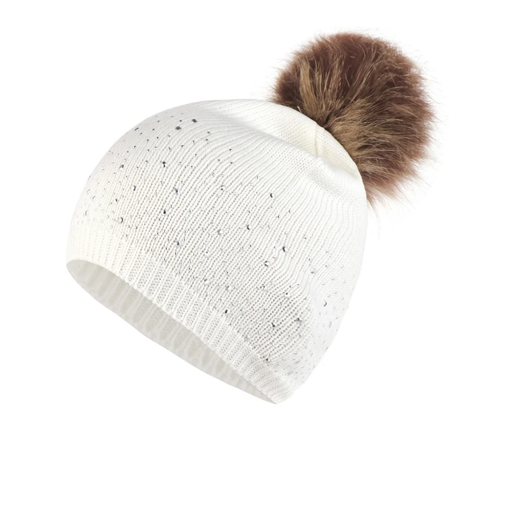 Женская эластичная непродуваемая Повседневная плюшевая шапка на осень и зиму, уличная вязаная шапка, Мягкая Повседневная шапка со стразами, с шипами, теплые подарки - Цвет: Белый