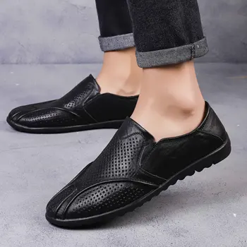 

Casual Shoes Men Loafers Real Genuine Leather Original Design hole summer moccasins Luxury Brand Men's Leisure Shoes big size 47