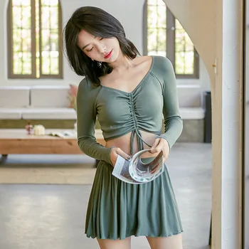 

Swimsuit Separate Push Up Sexy Bathing Suit Women Surf Swimwear Plavky Ladies Guard Clothing New Female One Word Shoulder Long