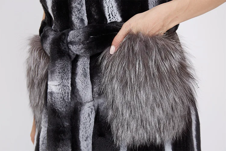 autumn winters fashion new long Fur pocket the whole leather rex rabbit Fur fox fur waistcoat