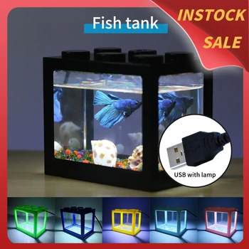 

2020 Mini USB Small Aquarium Fishes Fighting Cylinder Fish Bowls Aquarium Supplies Rumble Fishes Cylinder FishTank