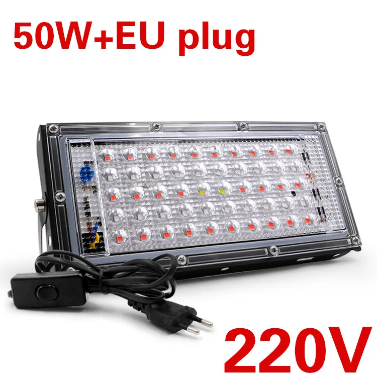 50W and EU plug SOWOZ 50 Вт Светодиодный светильник роста растений AC 220 В завод прожектор завод ЕС прожектор с вилкой теплицы растений гидропонная система - Испускаемый цвет: 50W and EU plug