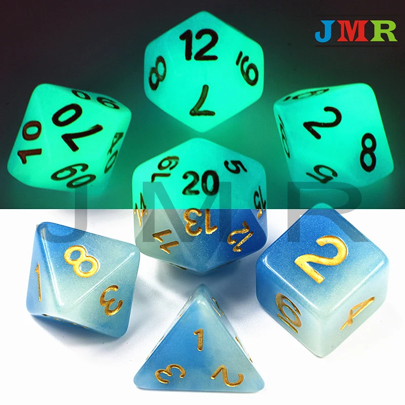 Смешивание Светящиеся Кости 7 шт./компл. D4 D6 D8 D10 % D12 D20 для DnD переносные игральные