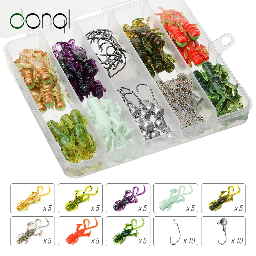 

DONQL Slicone Fishing Lure Set 40pcs Larva Soft Baits with Offset Hooks Lead Jig Head Fishhook Worm Carp Fishing Tackle Kit