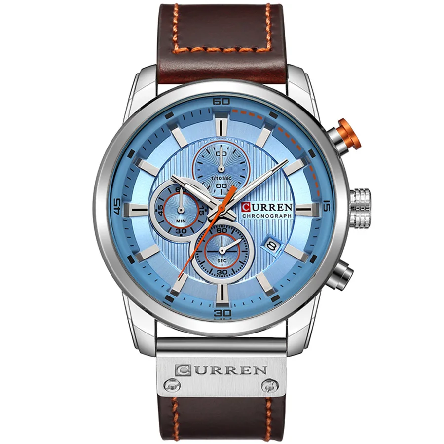 Curren часы Лидирующий бренд мужские часы хронограф спортивные водонепроницаемые часы Мужские часы военные Роскошные мужские часы Аналоговые Кварцевые - Цвет: Brown Blue White