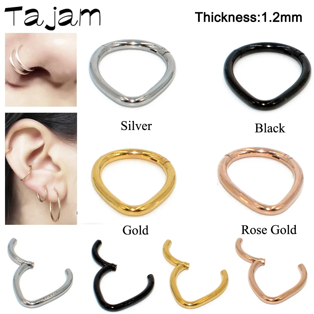 

Tajam 1PC Dew Drop Hinged Septum Clicker Segment Nose Ring Lip Ear Cartilage Daith Body Piercing Jewelry 316L Surgical Steel