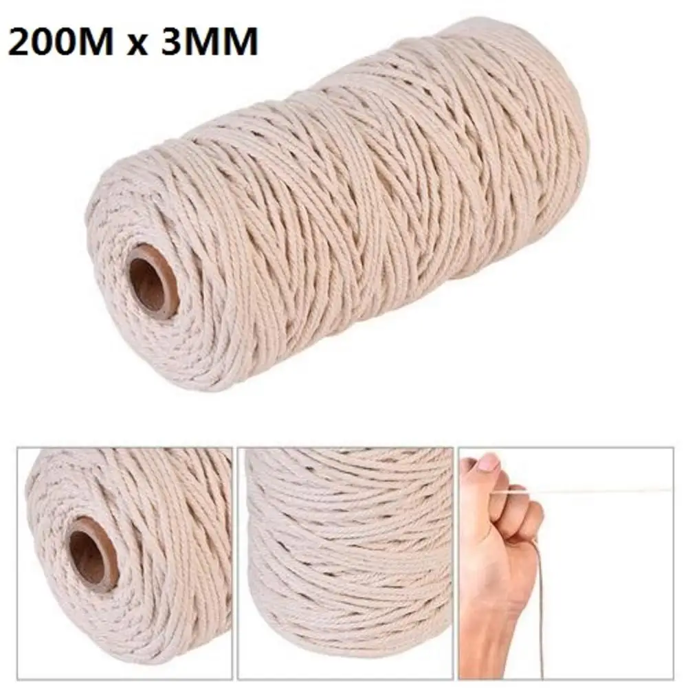 

Natural Beige Soft Cotton Twisted Cord Rope Craft Macrame Artisan String DIY Handmade Tying Thread Cord Rope 3mm Diameter*200M