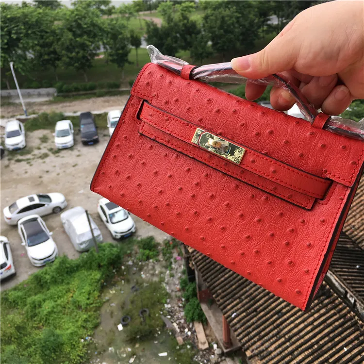 style B red Новая мода momogrammed Подгонянные начальные буквы страусиный узор кожаная сумка портативный страусиный Кожаный Клатч Сумочка - Color: style B red