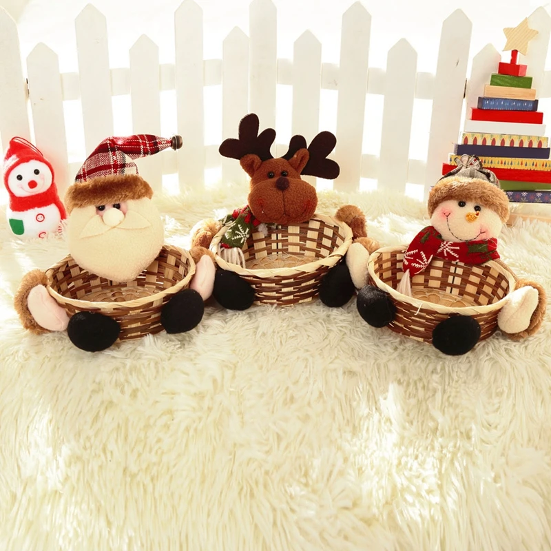 Акция-милая Рождественская корзина для хранения конфет, Бамбуковая Рождественская подарочная корзина, украшение для дома, корзина для хранения, Подарочный орнамент