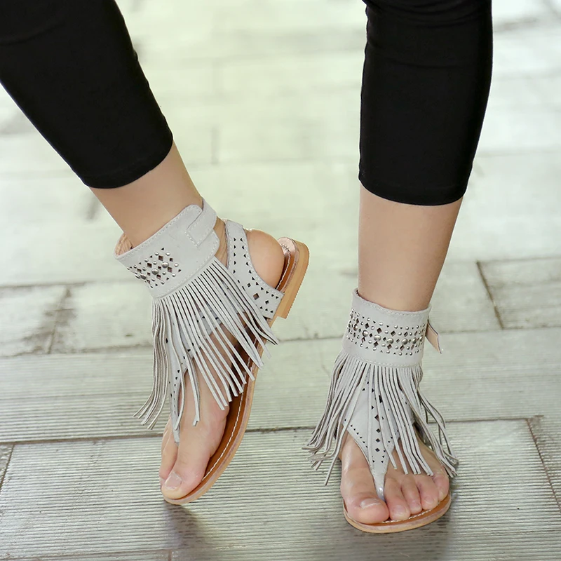 1pair New Style Women Bohemian Sandals Flat Sandals Tassels Casual Summer Shoes Sandalia Feminina Ladies Shoes