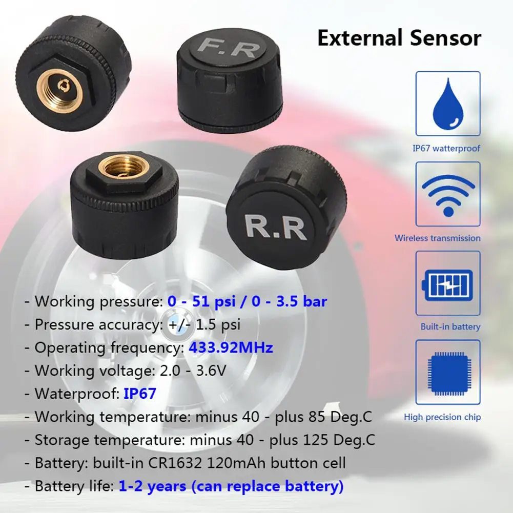 USB TPMS система контроля давления в автомобильных шинах дисплей сигнализации сенсор модуль системы Android DVD навигатор с 4 датчика s для автомобиля