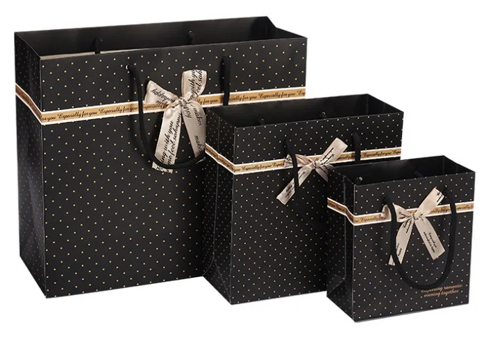 

20 Pack business gift black paper bag with handle for clothes shoes candy chocolate