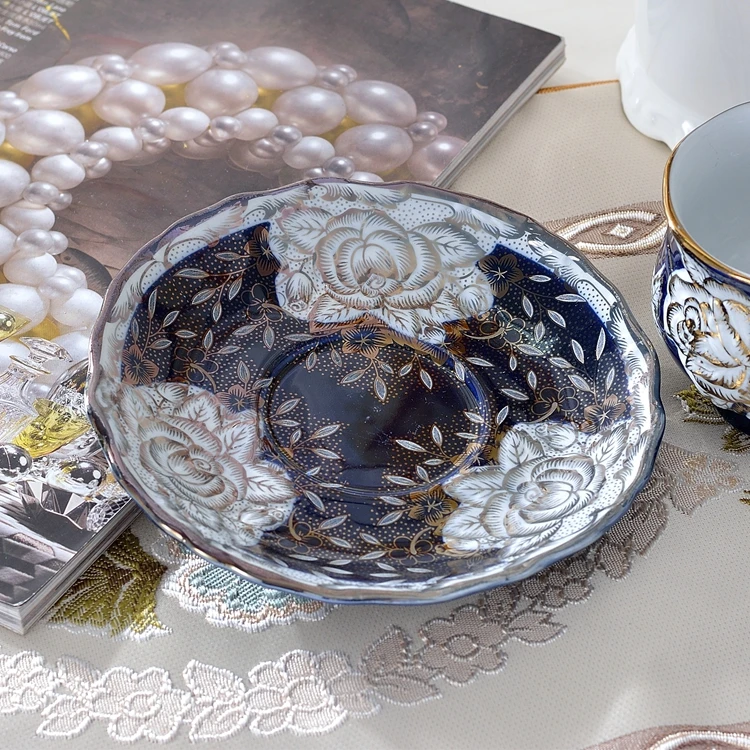 Blue Rose cup and saucer set Vintage ceramic porcelain color gold coffee cup free shipping