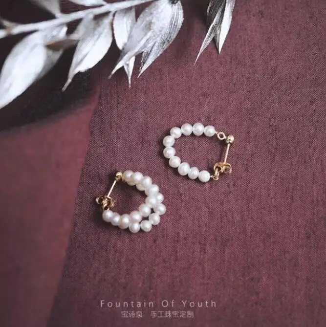Дизайн Южное море серьги с белыми жемчужинами 18k