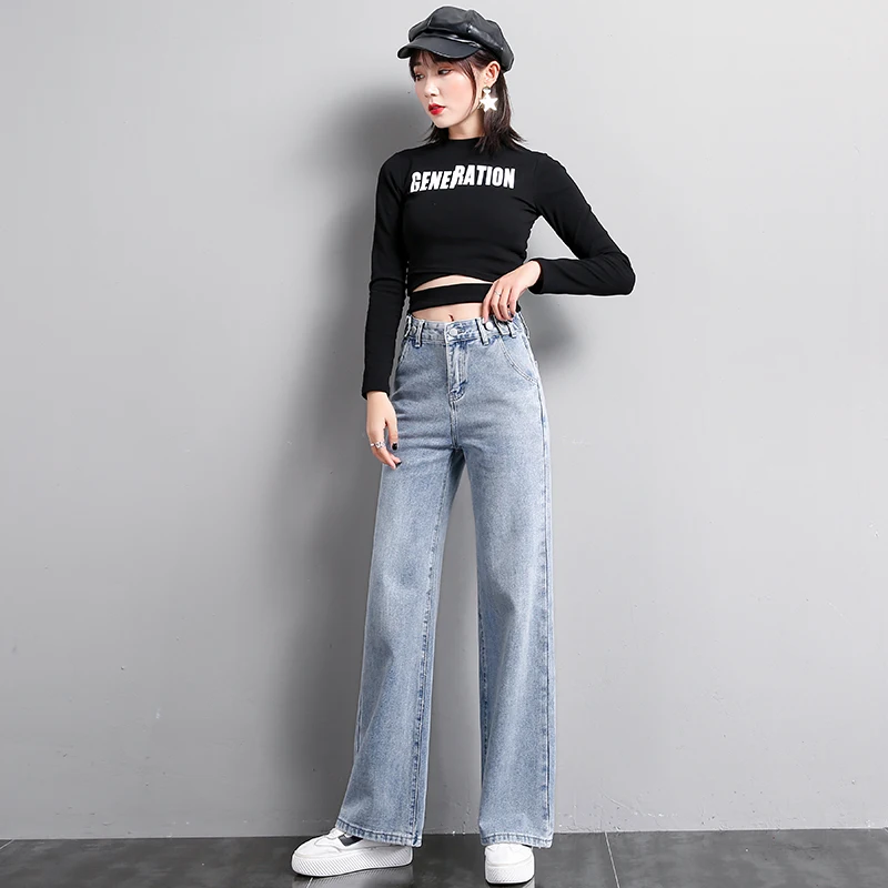 Casual Denim Blue Jeans Women High Waist Straight Plus Size Cowboy Ladies Pants Button Long Length Fashion Jeans Boyfriends
