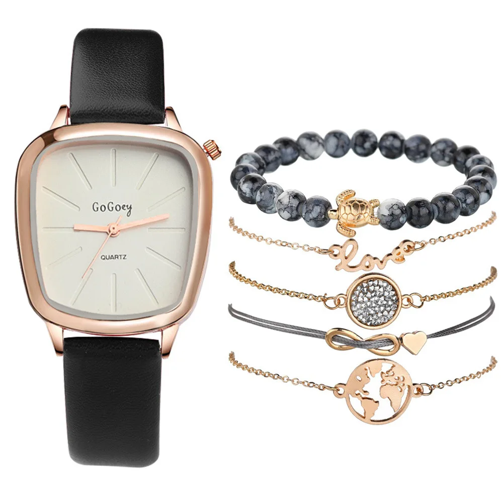 

Fashion Creative Cool Dial Minimalist Style Quartz Watch + Bracelet Set (6 Pieces)