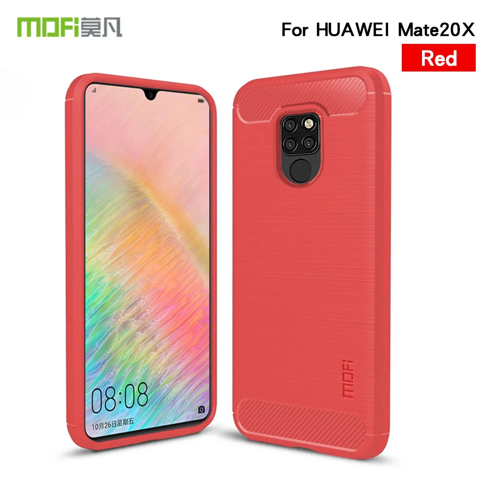 Чехол для телефона Mofi Для huawei mate 20X из углеродного волокна, Мягкий ТПУ силиконовый матовый Противоскользящий чехол для huawei mate 20 X, чехол для телефона - Цвет: Красный