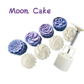 

4 Flowers Moon Cake Mould Round Flower Moon Cake Mold Mooncake Decor Cookie Cutter Moon Cake Mould DIY Baking Kitchen Gadgets